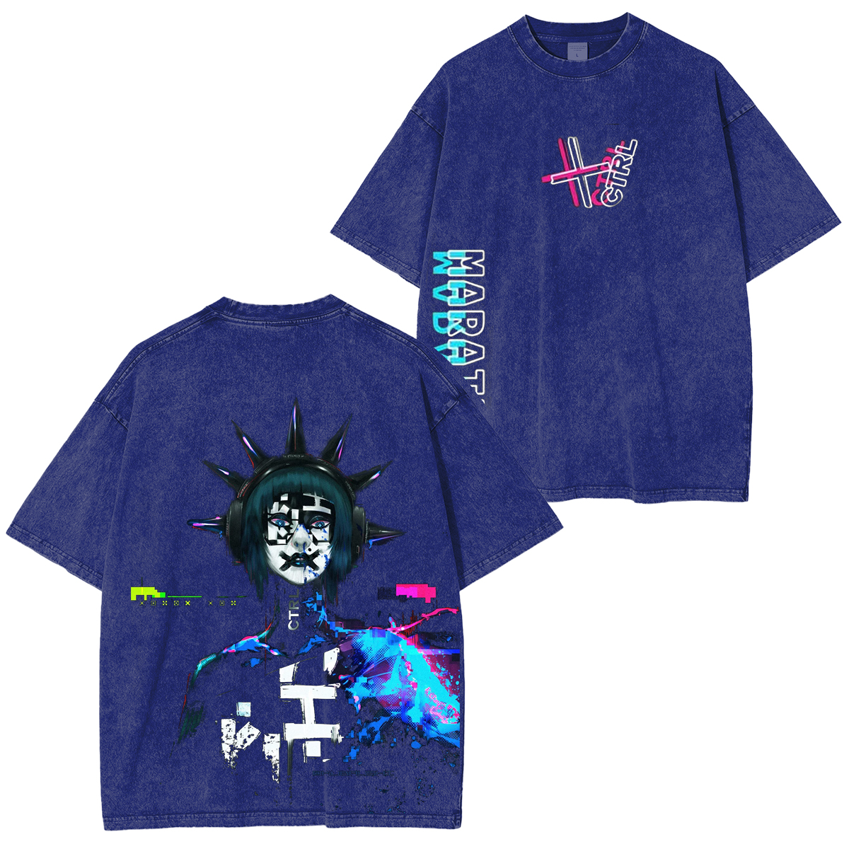 Vintage Neon Glitch Sci-Fi Streetwear Unisex  Washed T-Shirt