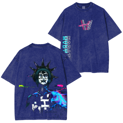 Vintage Neon Glitch Sci-Fi Streetwear Unisex  Washed T-Shirt