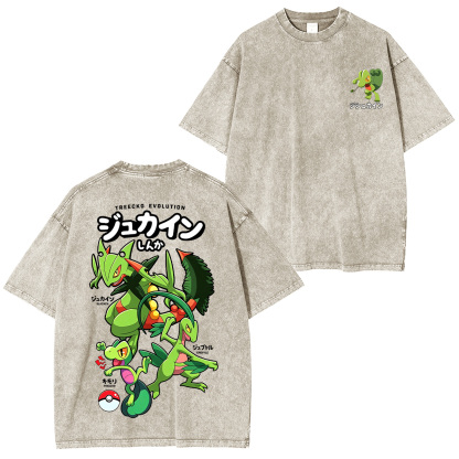 Treecko Family Pokémon Unisex Washed T-Shirt