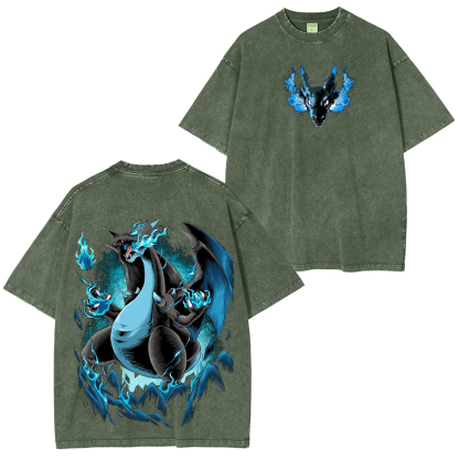 Mega Charizard X Pokemon Vintage Washed T-shirt/Crewneck/Hoodie