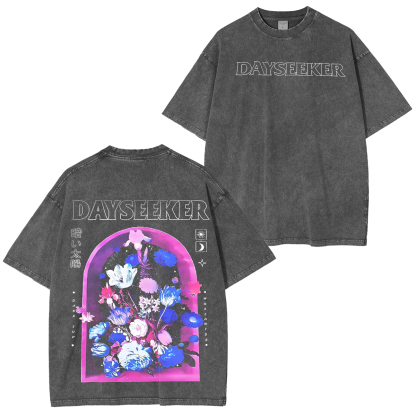 Dayseeker Floral Window Double Printed Unisex Washed T-Shirt