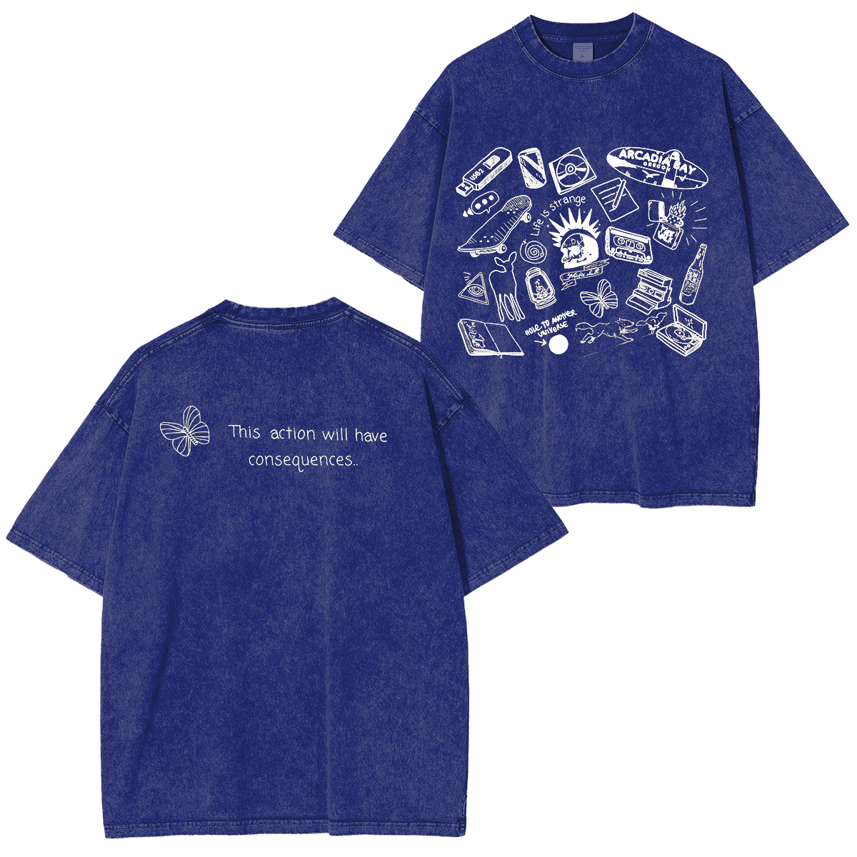 Life Is Strange Butterfly & Line Art Cotton Washed T-Shirt
