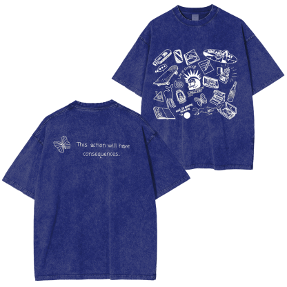 Life Is Strange Butterfly & Line Art Cotton Washed T-Shirt