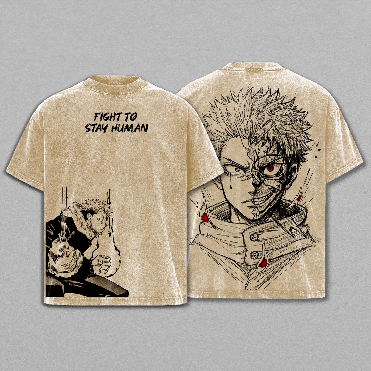 jujutsukaisen : yujiitadori He carries the devil inside, but the world treats him like one.  Anime Double  Vintage Washed T-shirt/Crewneck/Hoodie