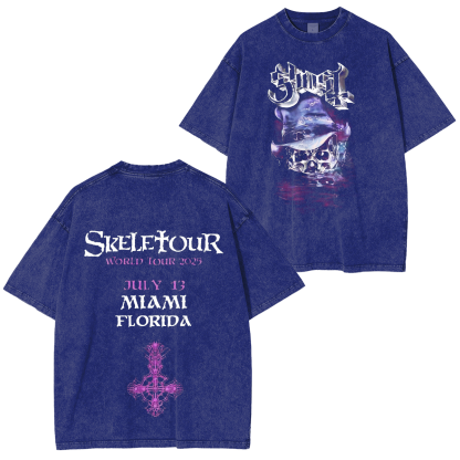 Ghost – Skeletour 2025 Miami Unisex Washed T-Shirt