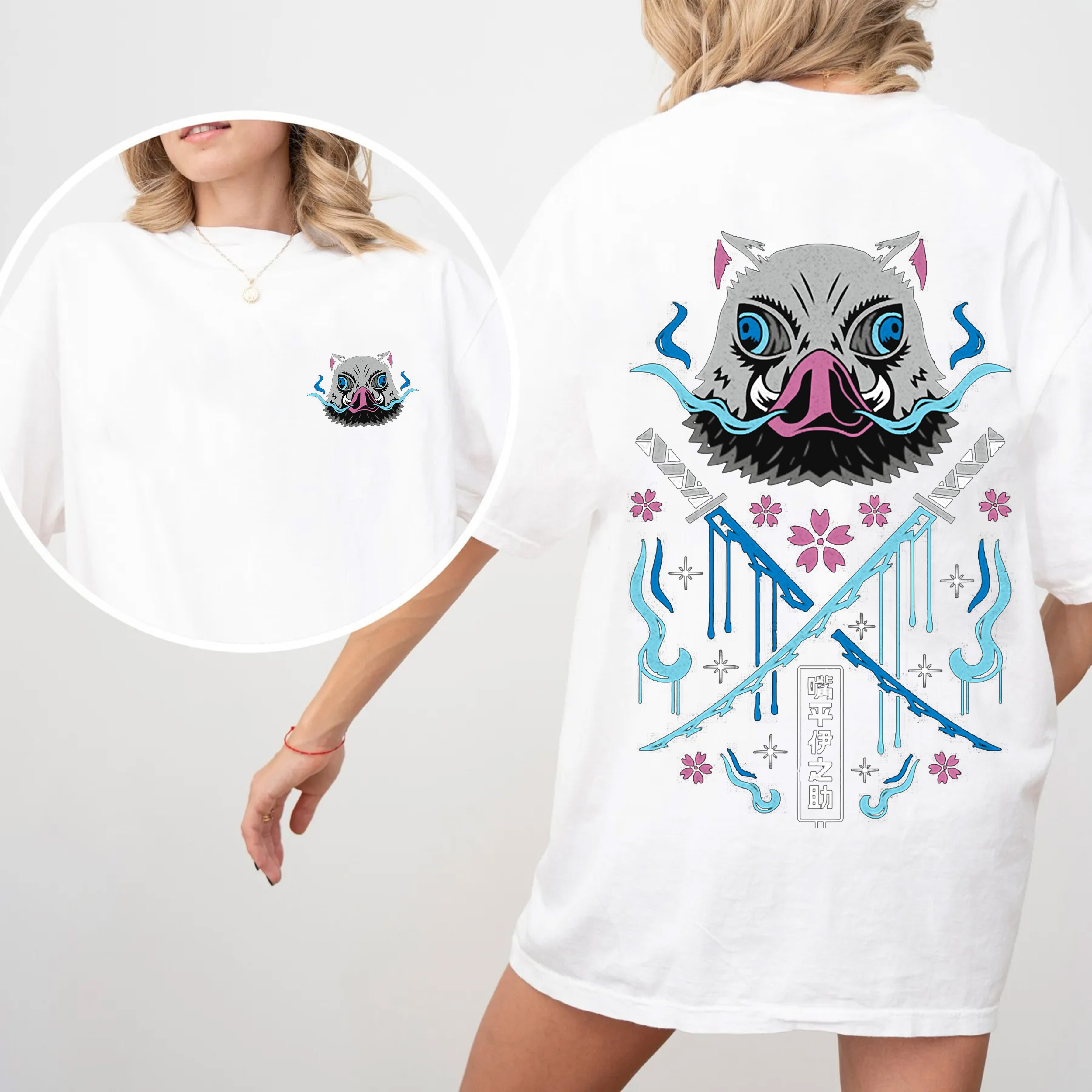 Fierce Warrior Boar Mask Dual-sword Graphic Tee