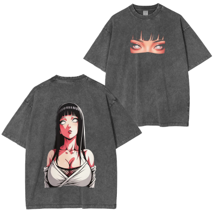 Hinata x Naruto Anime Double Printed Vintage Washed T-shirt/Crewneck/Hoodie