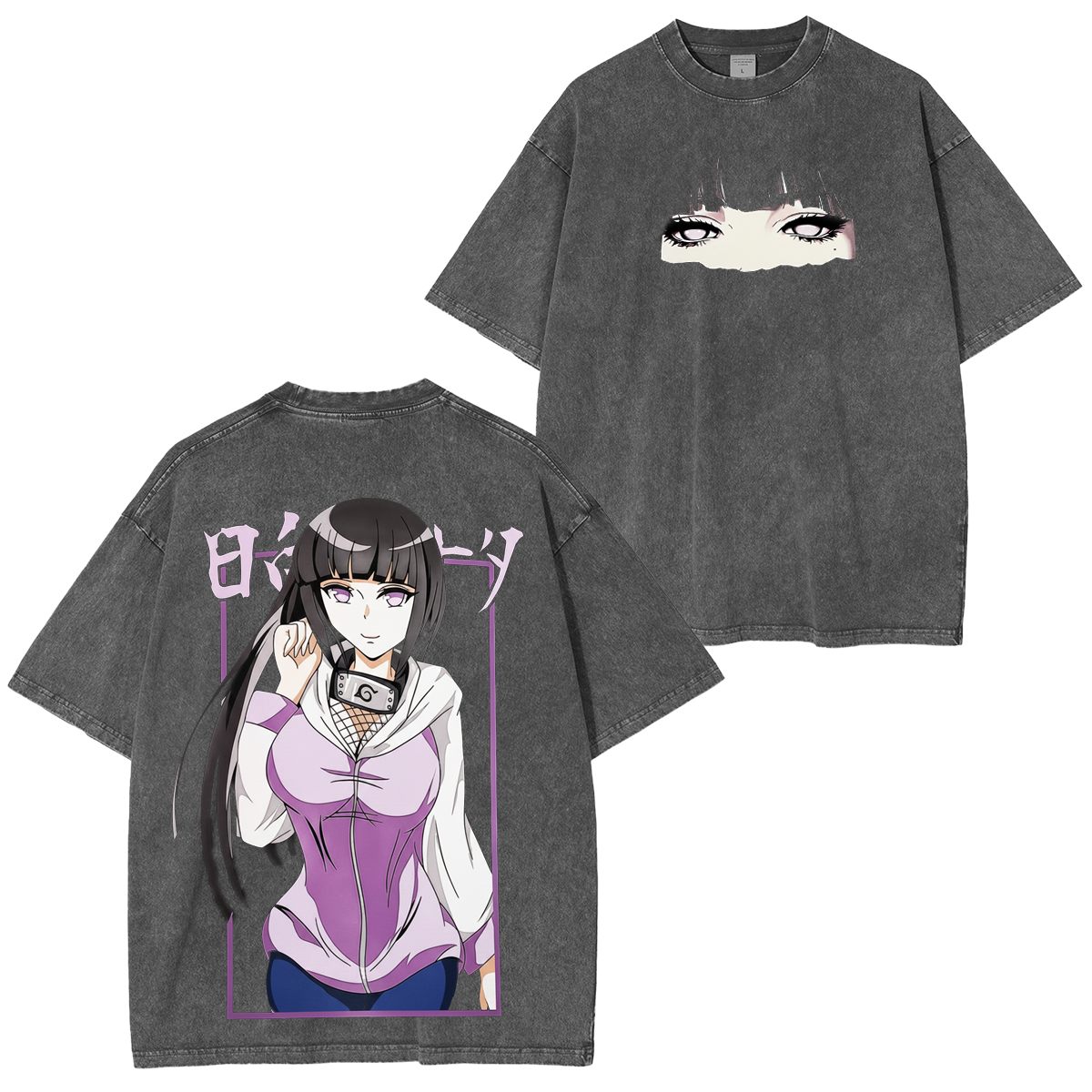 Hinata x Naruto Anime Double Printed Vintage Washed T-shirt/Crewneck/Hoodie
