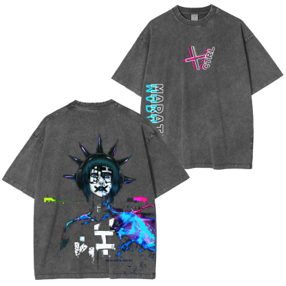 Vintage Neon Glitch Sci-Fi Streetwear Unisex  Washed T-Shirt