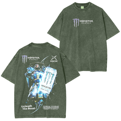 Monster Energy Girl & Mortal Kombat 11 Subrezo Oversized Unisex Washed T-Shirt