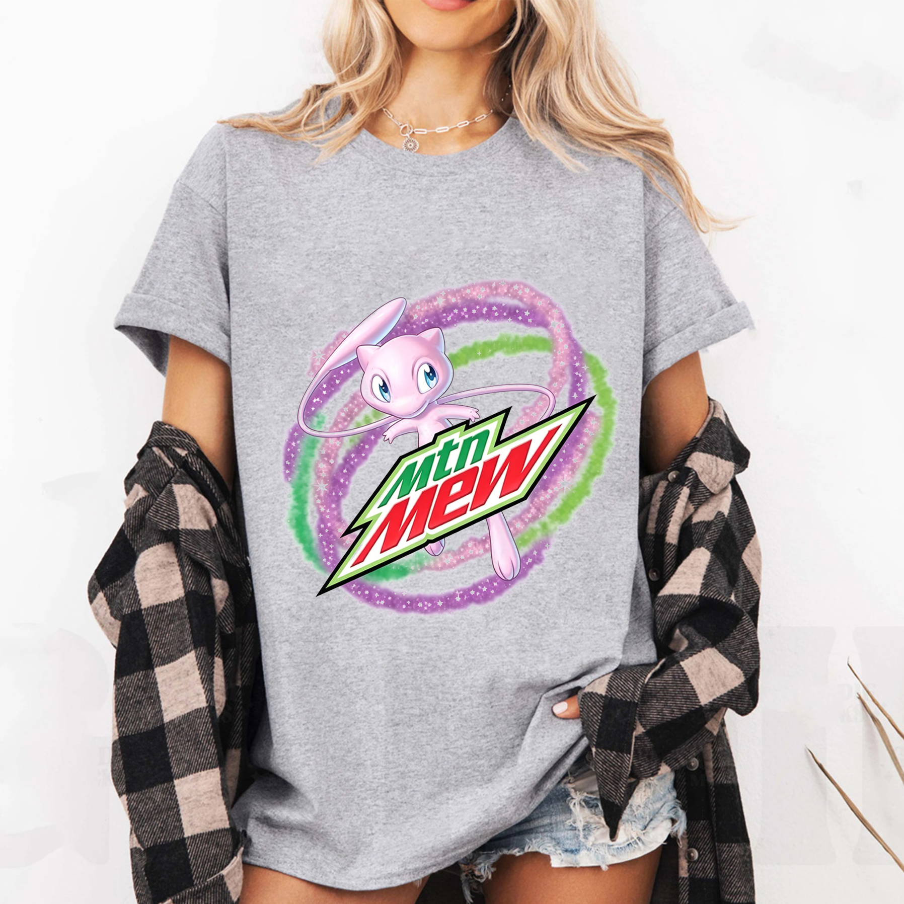 Mew Pokemon Mountain Dew Logo Oversized T-shirt/Crewneck/Hoodie