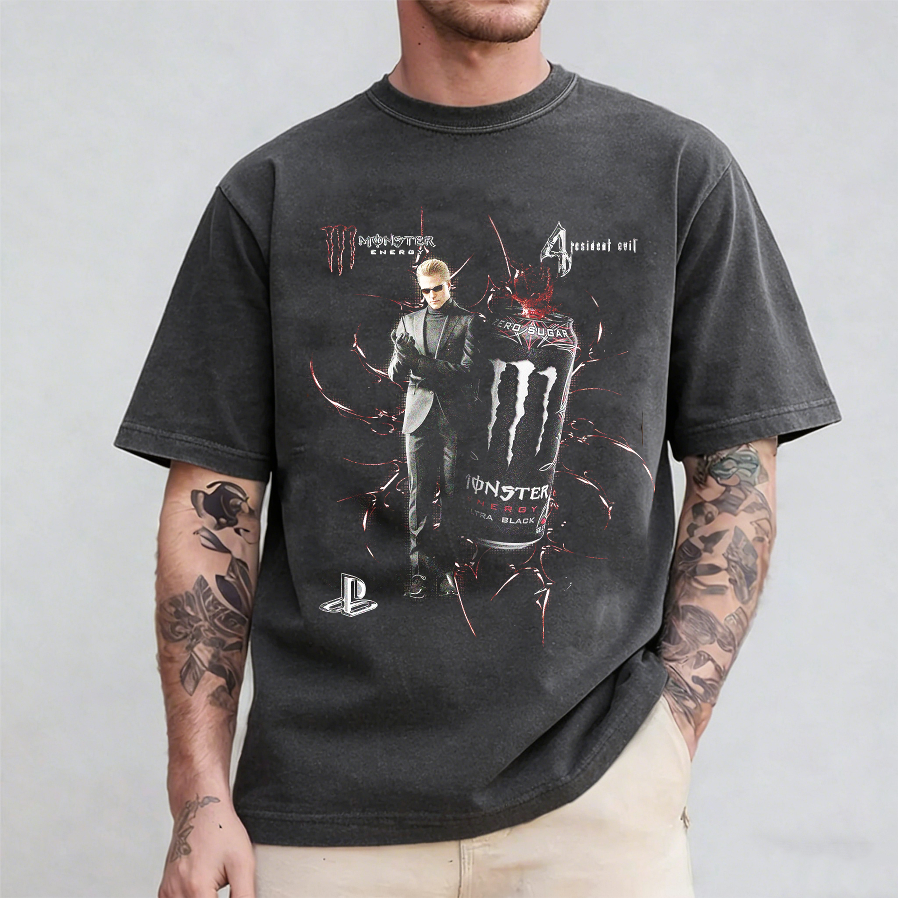 Resident Evil’s Wesker and Monster Energy Oversized T-shirt/Crewneck/Hoodie
