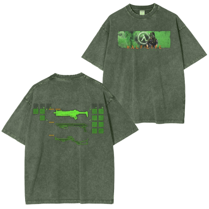 Half-Life Graphic Print Video Game Oversized Unisex Washed T-Shirt