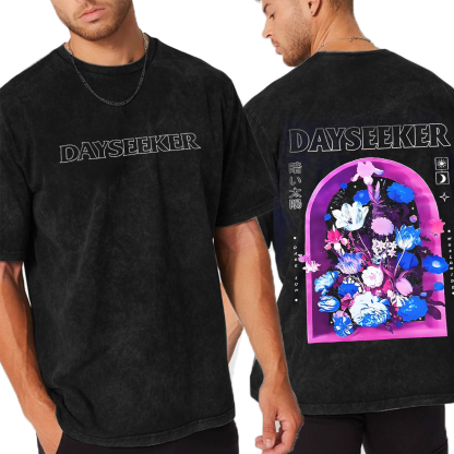 Dayseeker Floral Window Double Printed Unisex Washed T-Shirt
