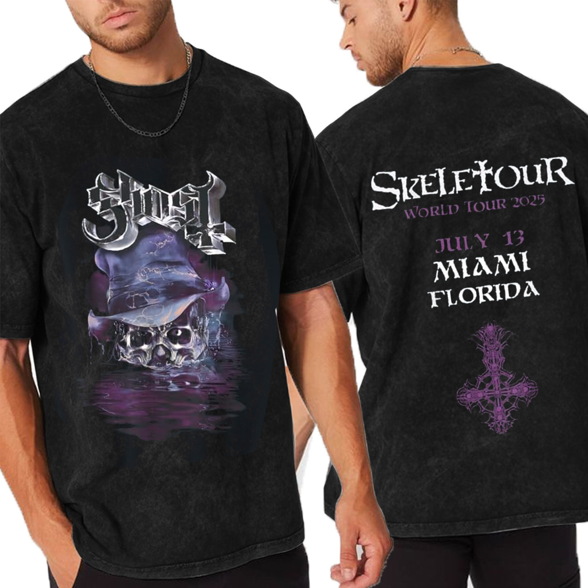 Ghost – Skeletour 2025 Miami Unisex Washed T-Shirt