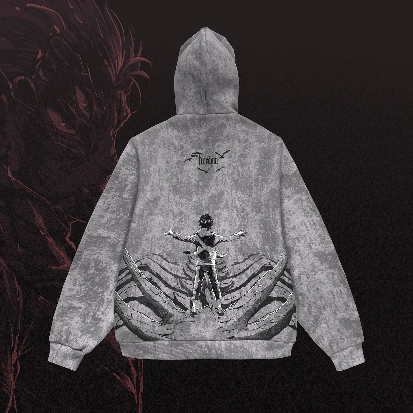 Attack On Titan Vintage Washed Anime Hoodie