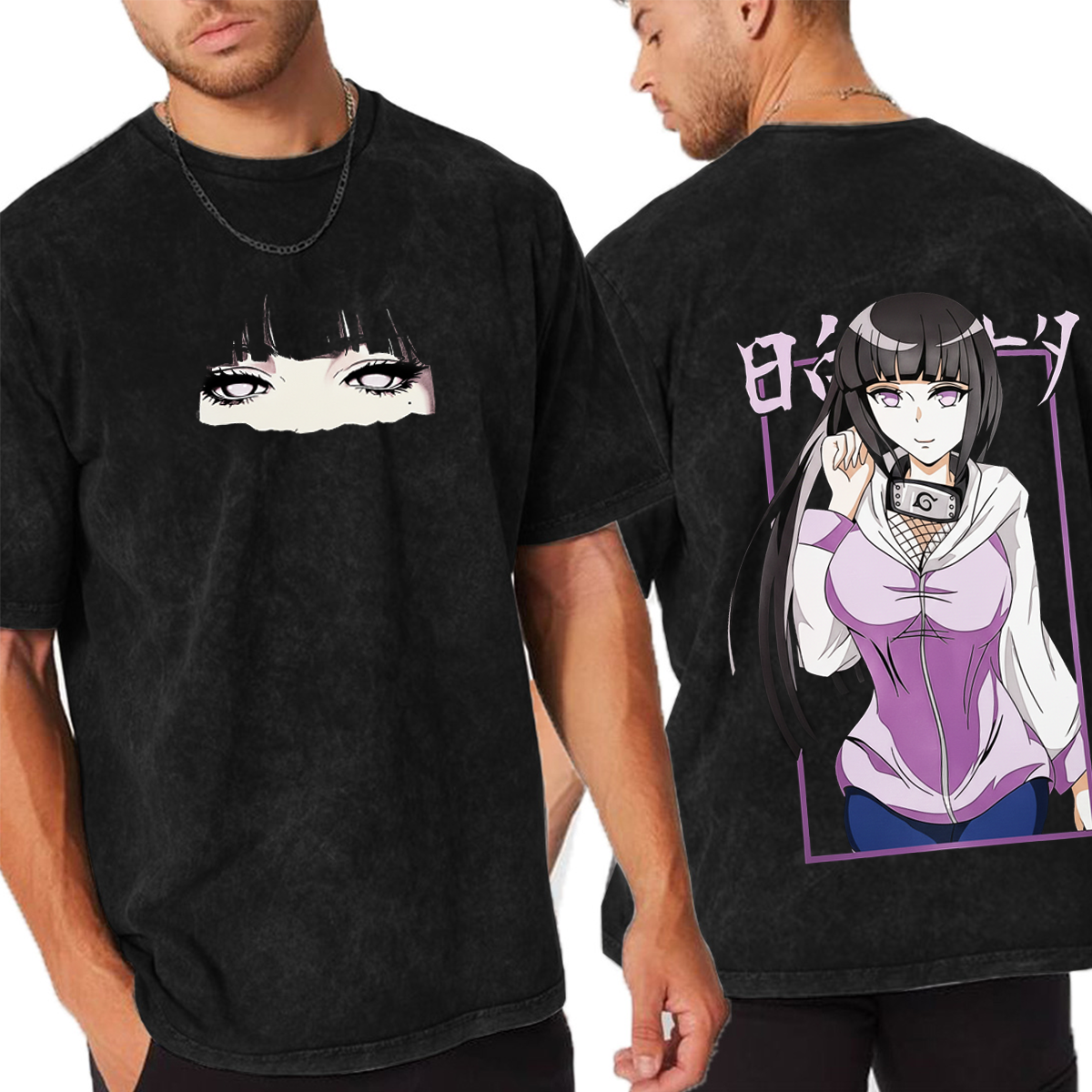 Hinata x Naruto Anime Double Printed Vintage Washed T-shirt/Crewneck/Hoodie