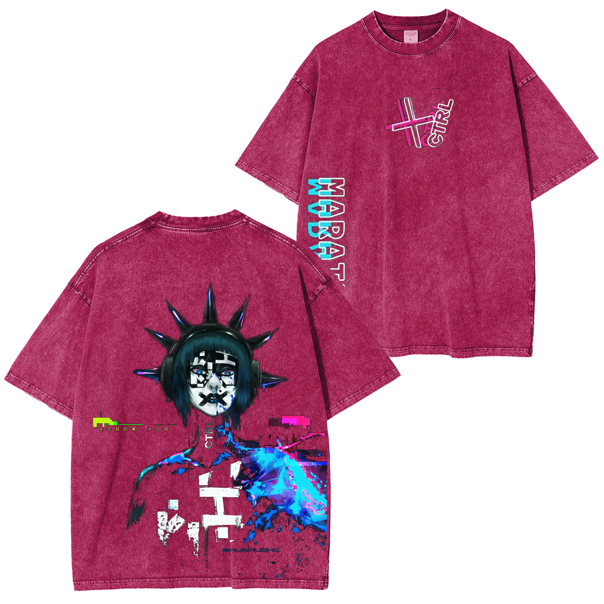 Vintage Neon Glitch Sci-Fi Streetwear Unisex  Washed T-Shirt