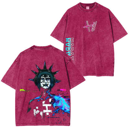 Vintage Neon Glitch Sci-Fi Streetwear Unisex  Washed T-Shirt