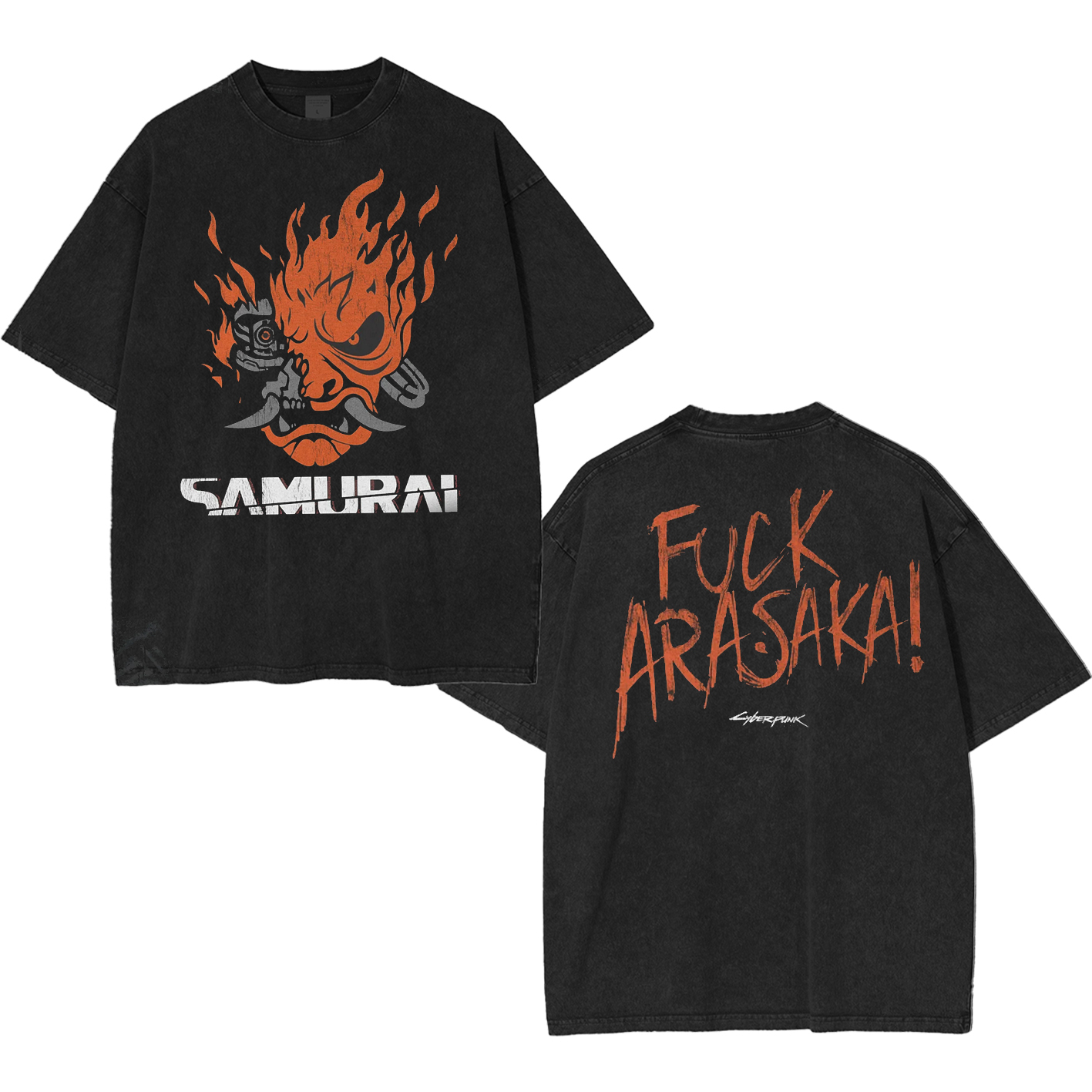 Samurai Cyberpunk 2077 Unisex Washed T-Shirt-Back