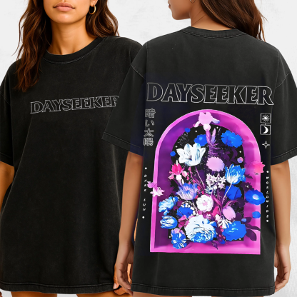 Dayseeker Floral Window Double Printed Unisex Washed T-Shirt