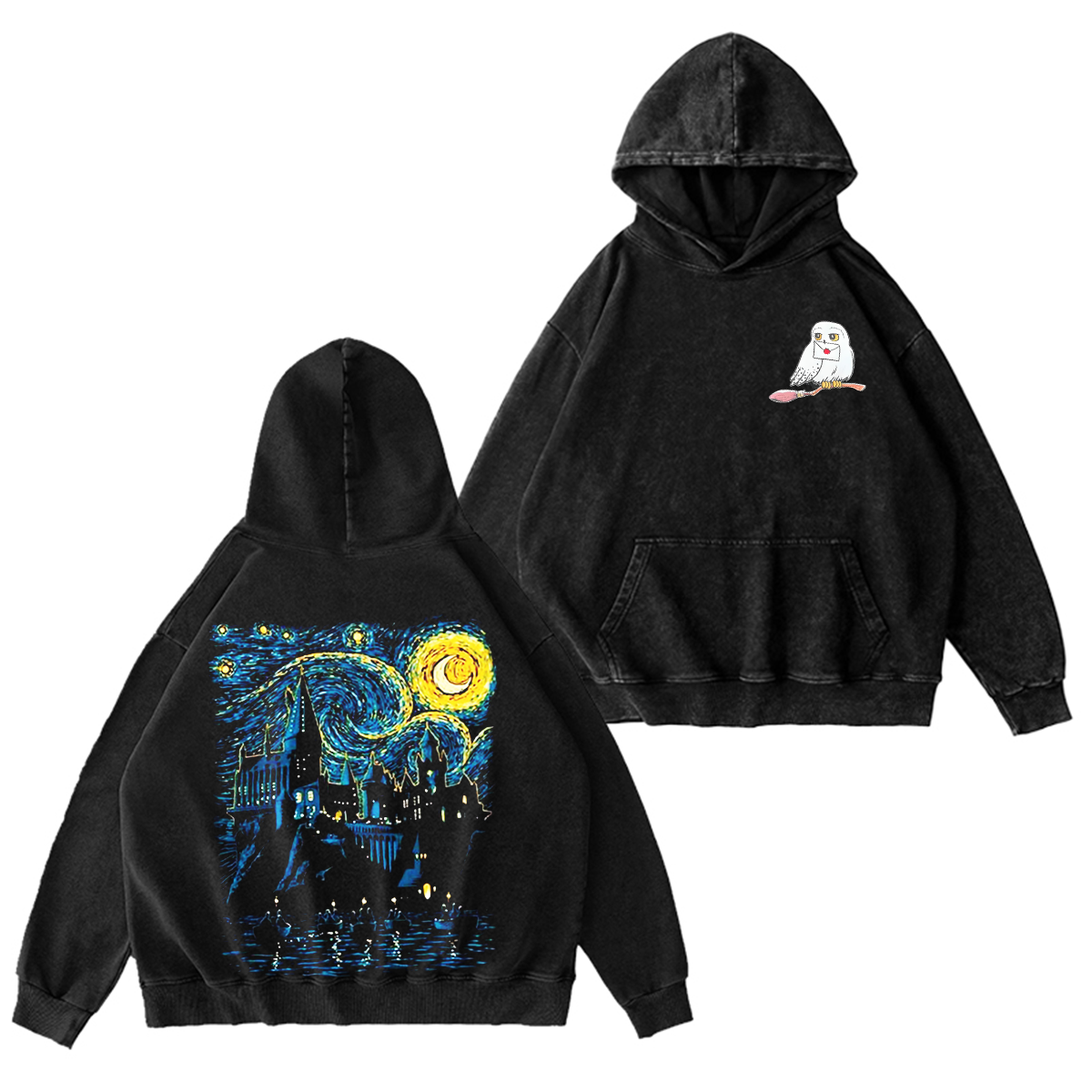 Hogwarts Castle and The Starry Night Vintage Washed T-shirt/Crewneck/Hoodie