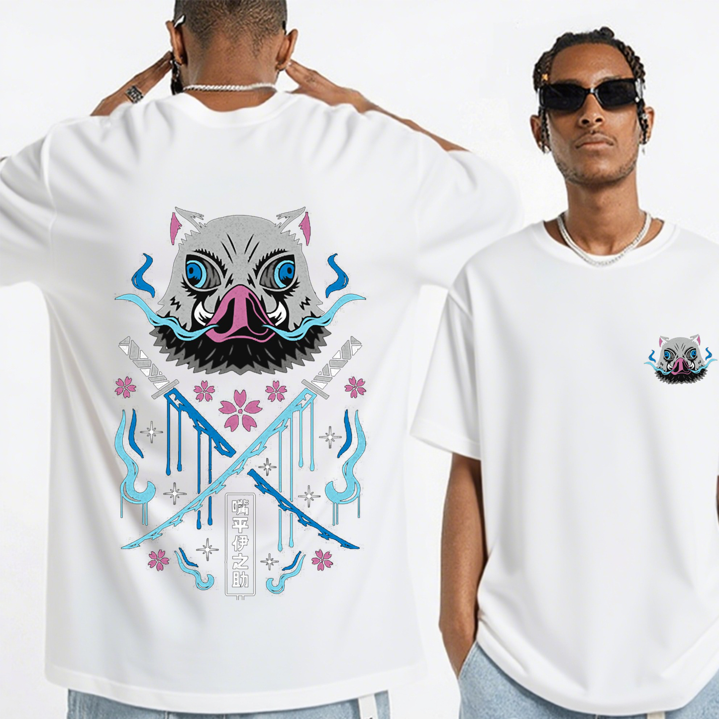 Fierce Warrior Boar Mask Dual-sword Graphic Tee