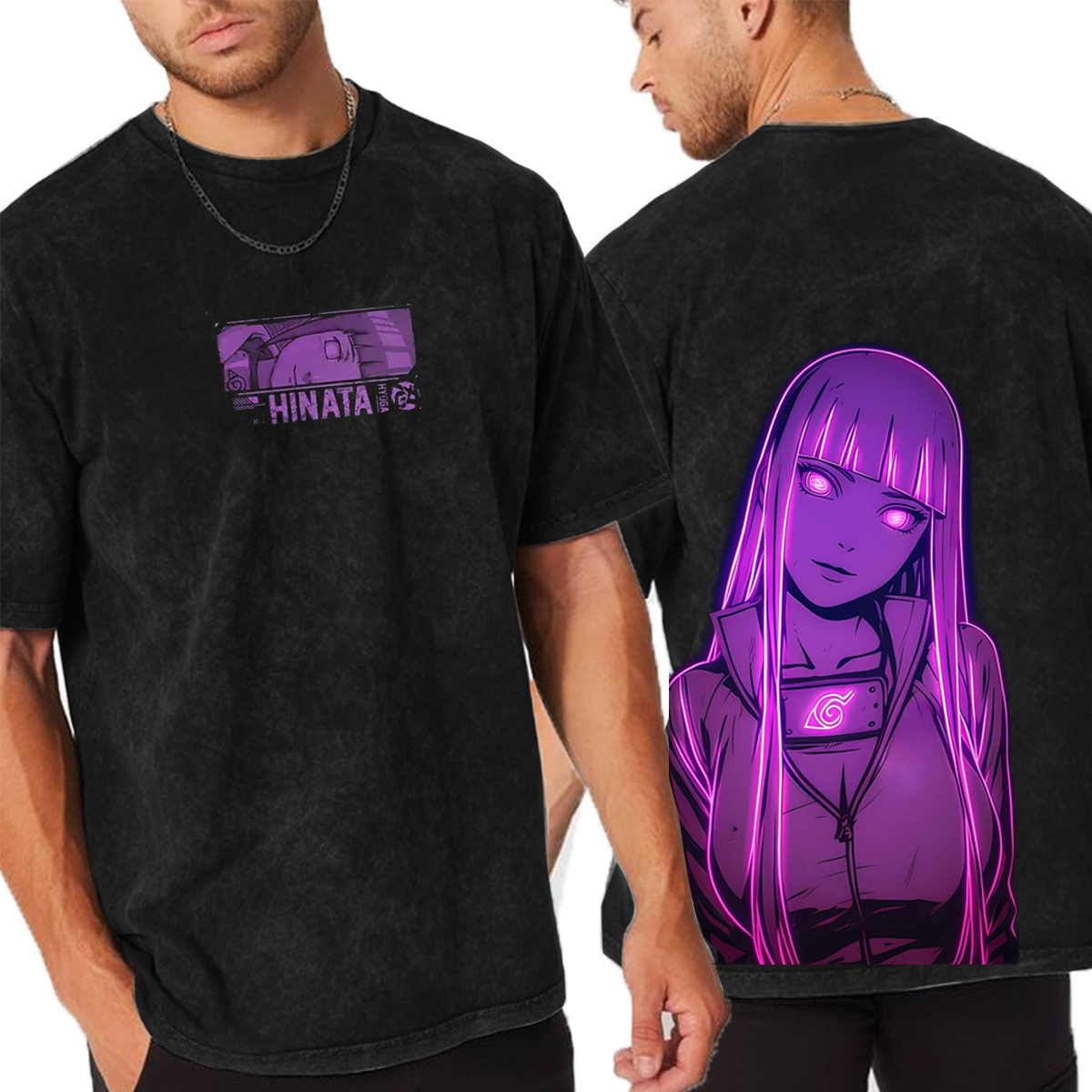 Hinata Hyuga - Anime Double Printed Vintage Unisex Washed T-Shirt