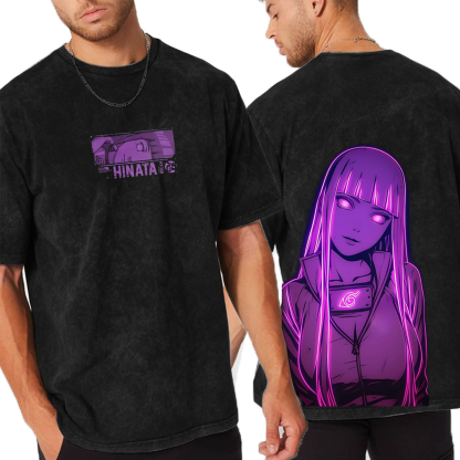 Hinata Hyuga - Anime Double Printed Vintage Unisex Washed T-Shirt