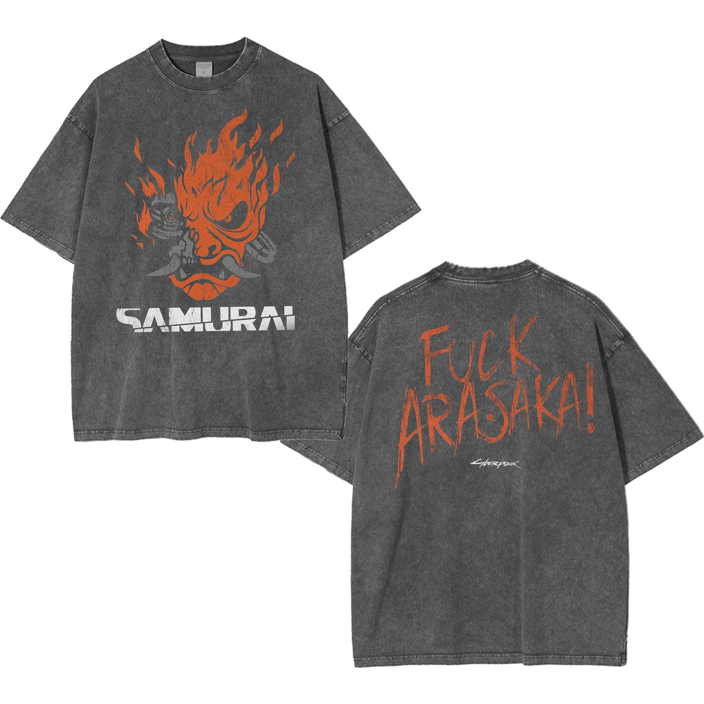 Samurai Cyberpunk 2077 Unisex Washed T-Shirt-Back