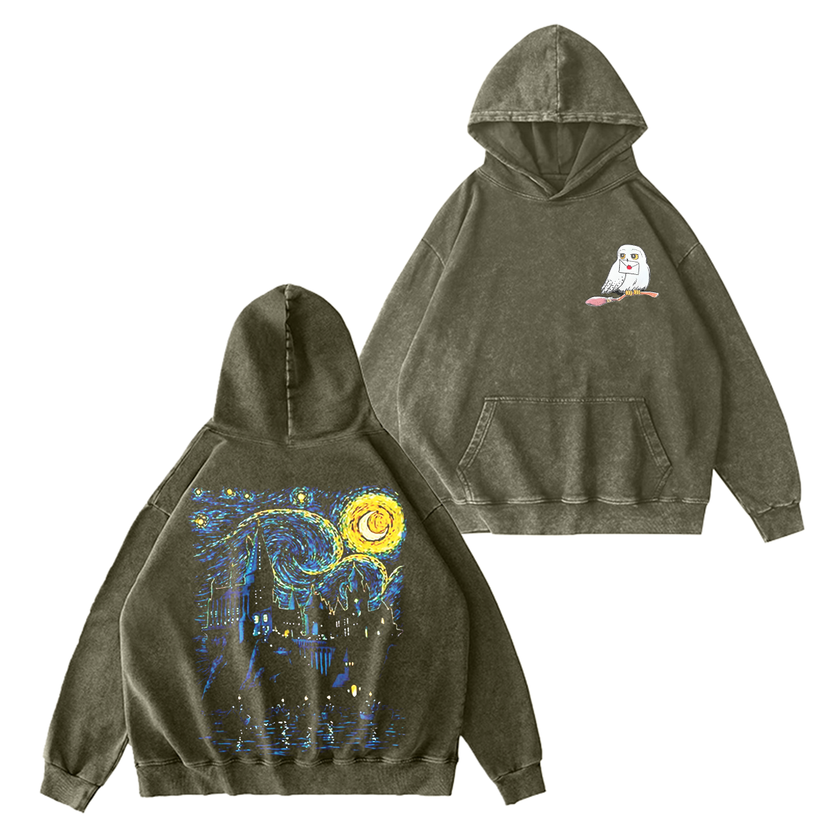 Hogwarts Castle and The Starry Night Vintage Washed T-shirt/Crewneck/Hoodie