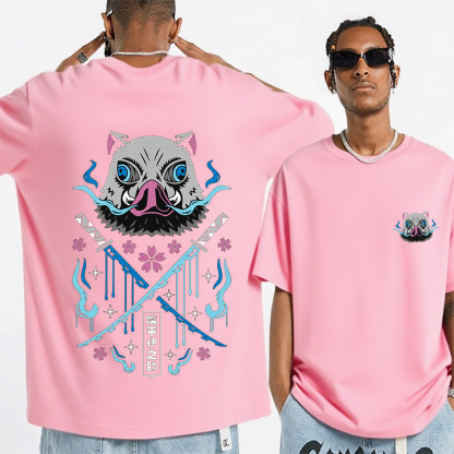 Fierce Warrior Boar Mask Dual-sword Graphic Tee