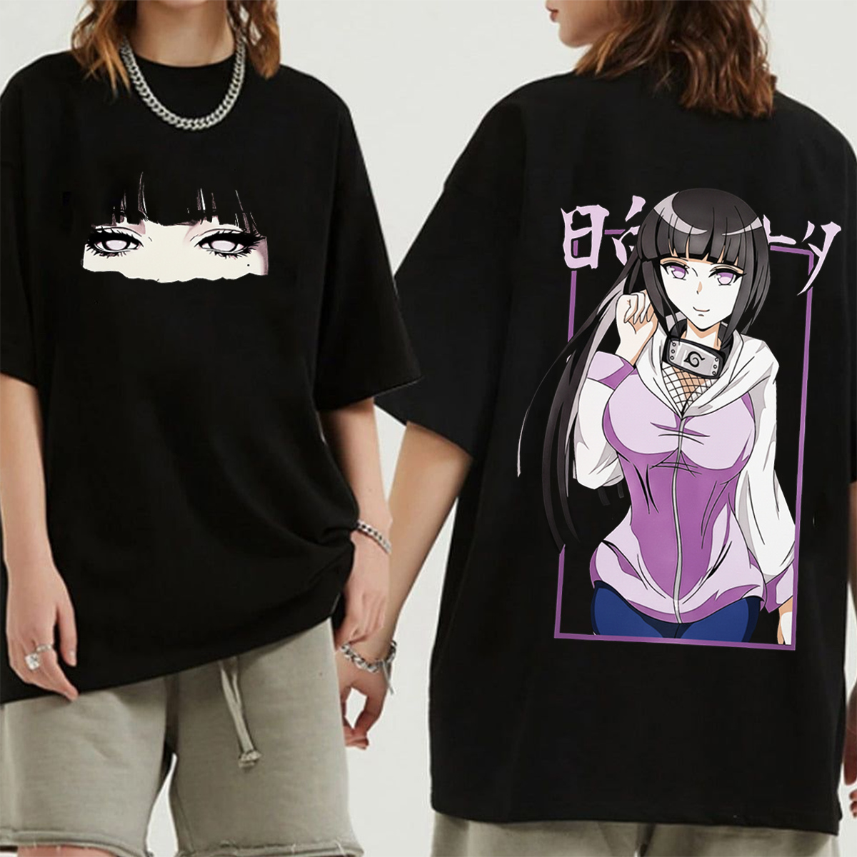Hinata x Naruto Anime Double Printed Vintage Washed T-shirt/Crewneck/Hoodie
