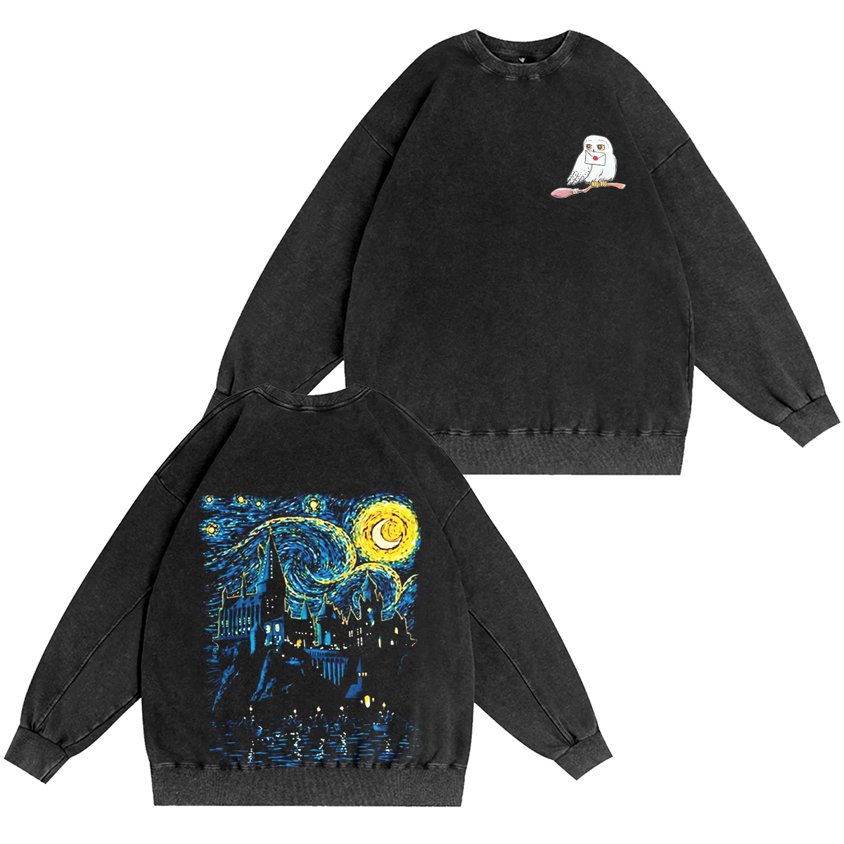 Hogwarts Castle and The Starry Night Vintage Washed T-shirt/Crewneck/Hoodie