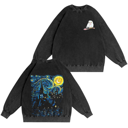 Hogwarts Castle and The Starry Night Vintage Washed T-shirt/Crewneck/Hoodie