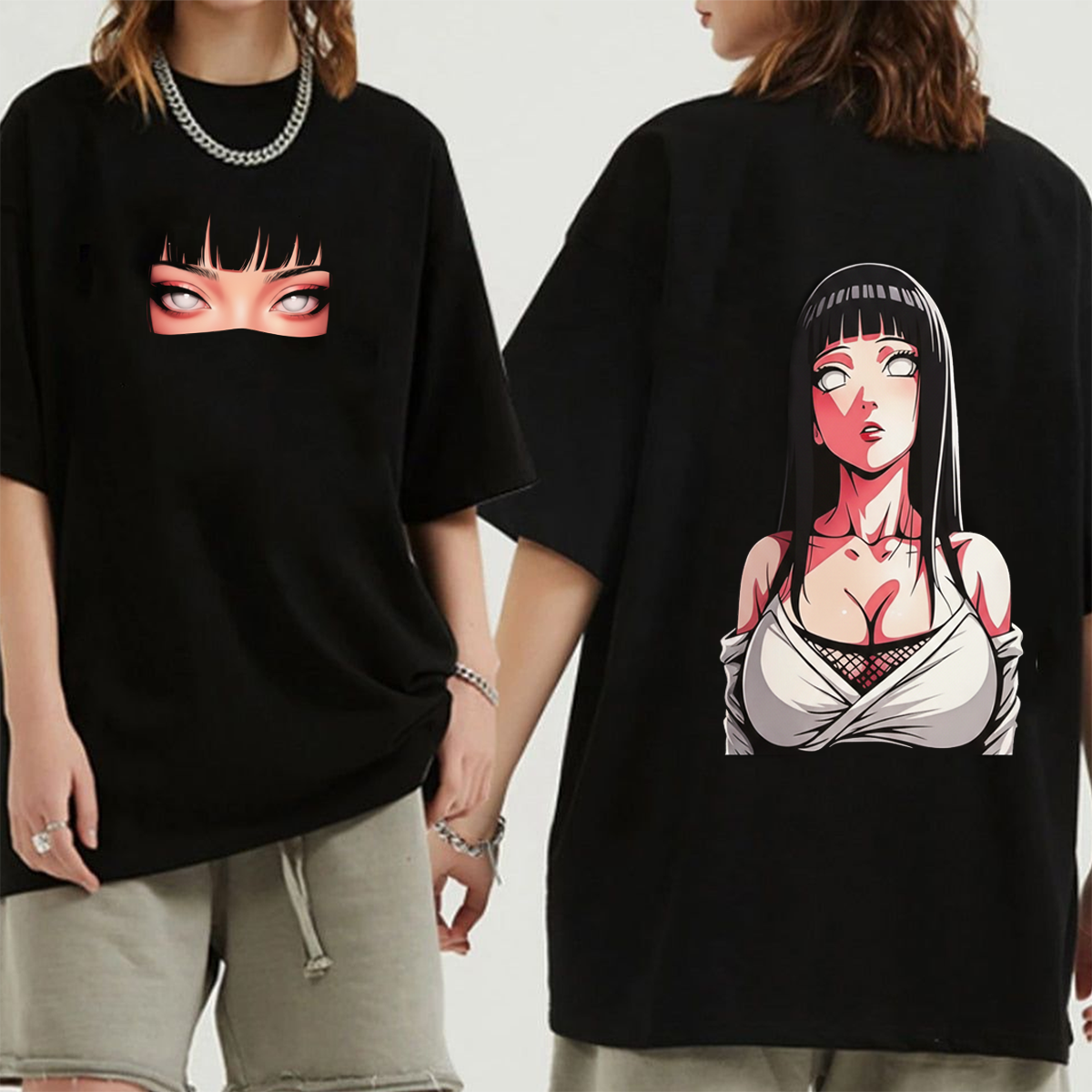 Hinata x Naruto Anime Double Printed Vintage Washed T-shirt/Crewneck/Hoodie