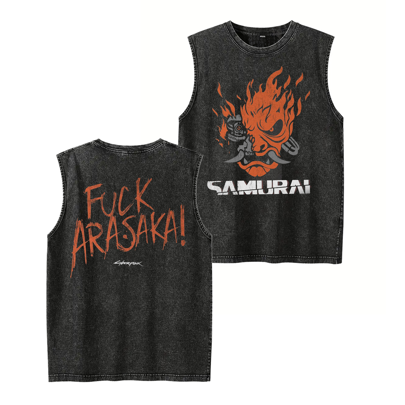 Samurai Cyberpunk 2077 Unisex Washed T-Shirt-Back