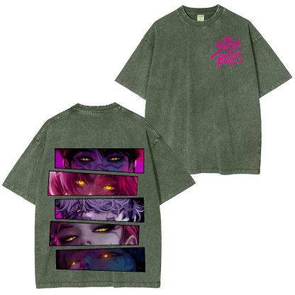 KPop Demon Hunters Saja Boys Oversized  Washed  Vintage Tee