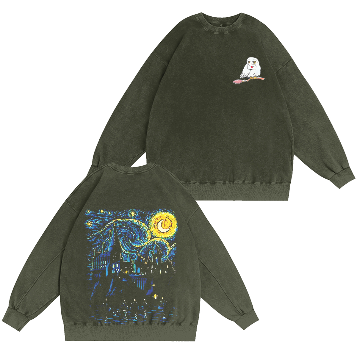 Hogwarts Castle and The Starry Night Vintage Washed T-shirt/Crewneck/Hoodie