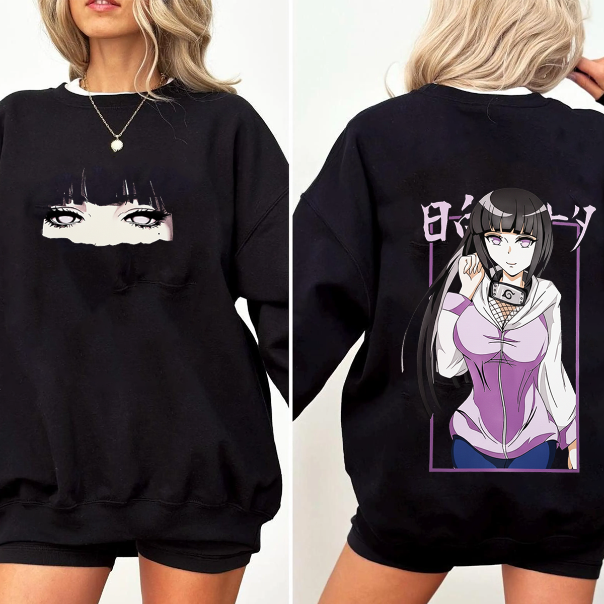 Hinata x Naruto Anime Double Printed Vintage Washed T-shirt/Crewneck/Hoodie