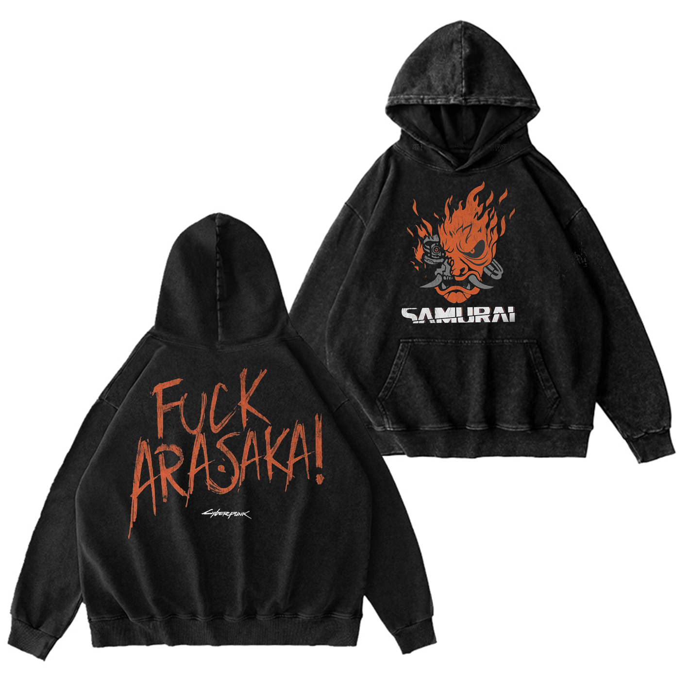 Samurai Cyberpunk 2077 Unisex Washed T-Shirt-Back