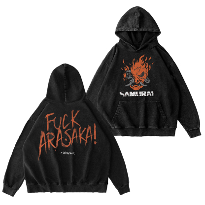 Samurai Cyberpunk 2077 Unisex Washed T-Shirt-Back