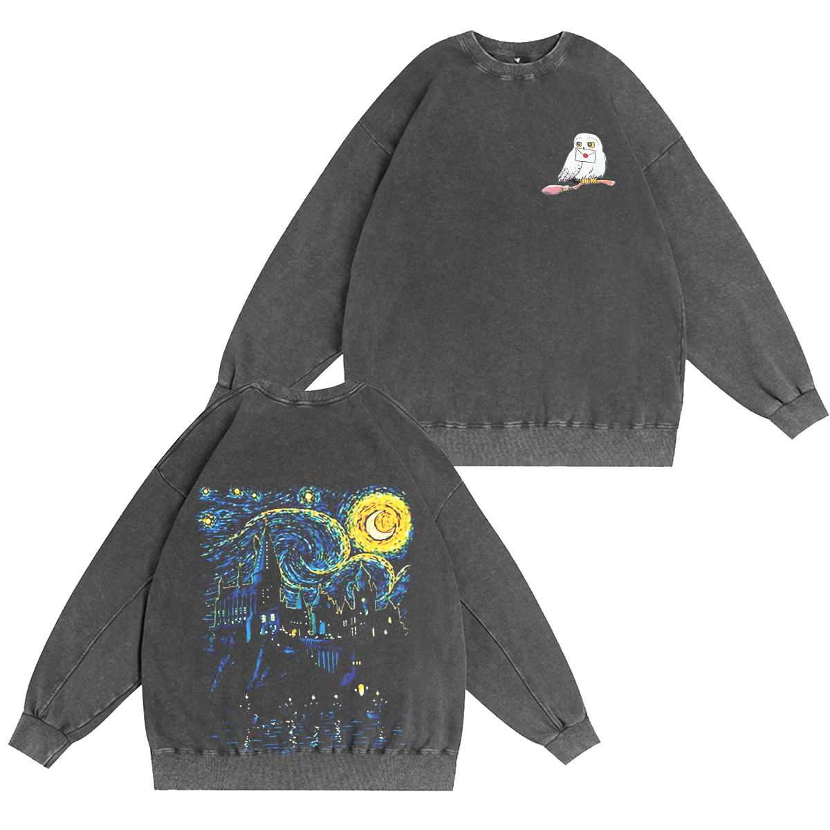 Hogwarts Castle and The Starry Night Vintage Washed T-shirt/Crewneck/Hoodie