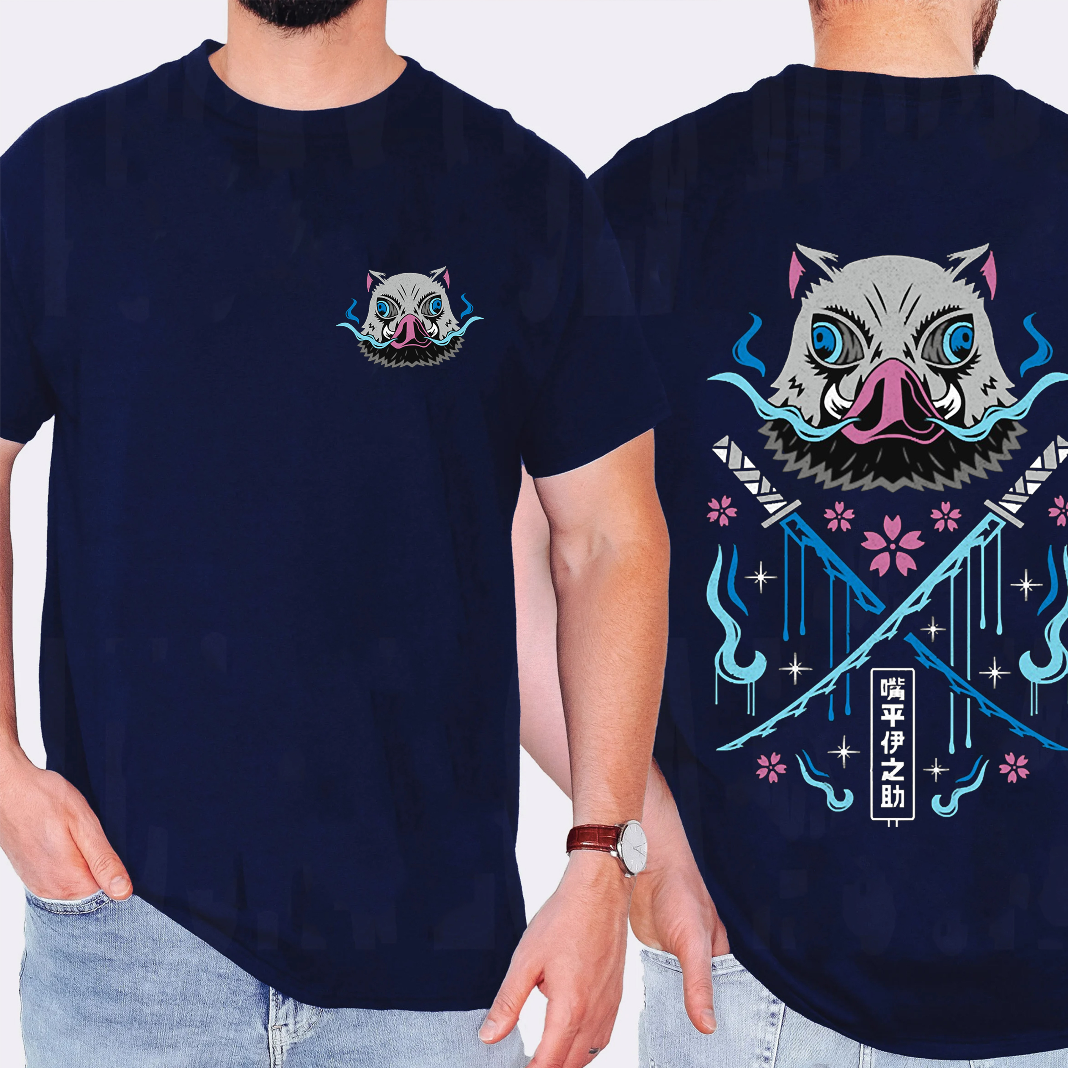 Fierce Warrior Boar Mask Dual-sword Graphic Tee