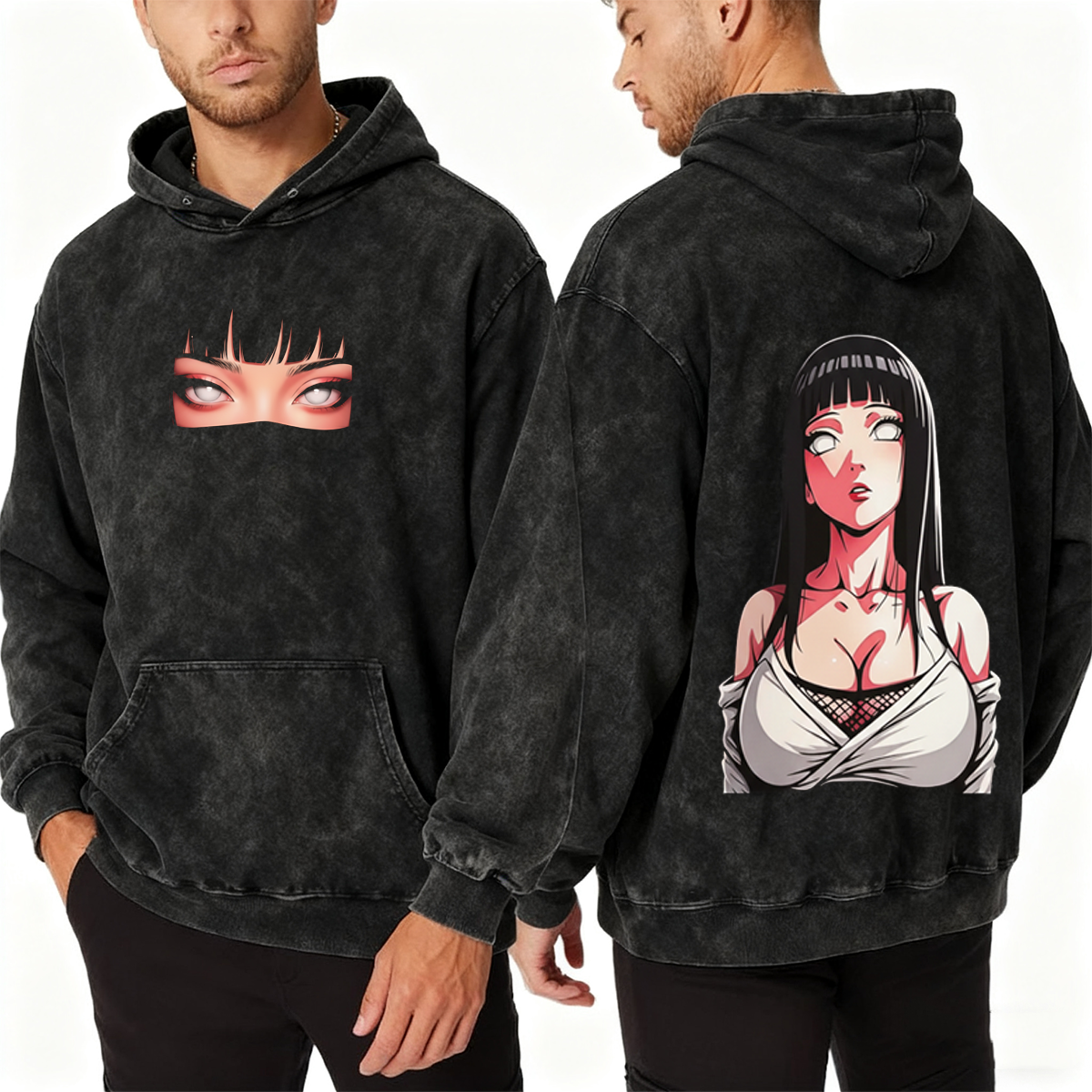 Hinata x Naruto Anime Double Printed Vintage Washed T-shirt/Crewneck/Hoodie