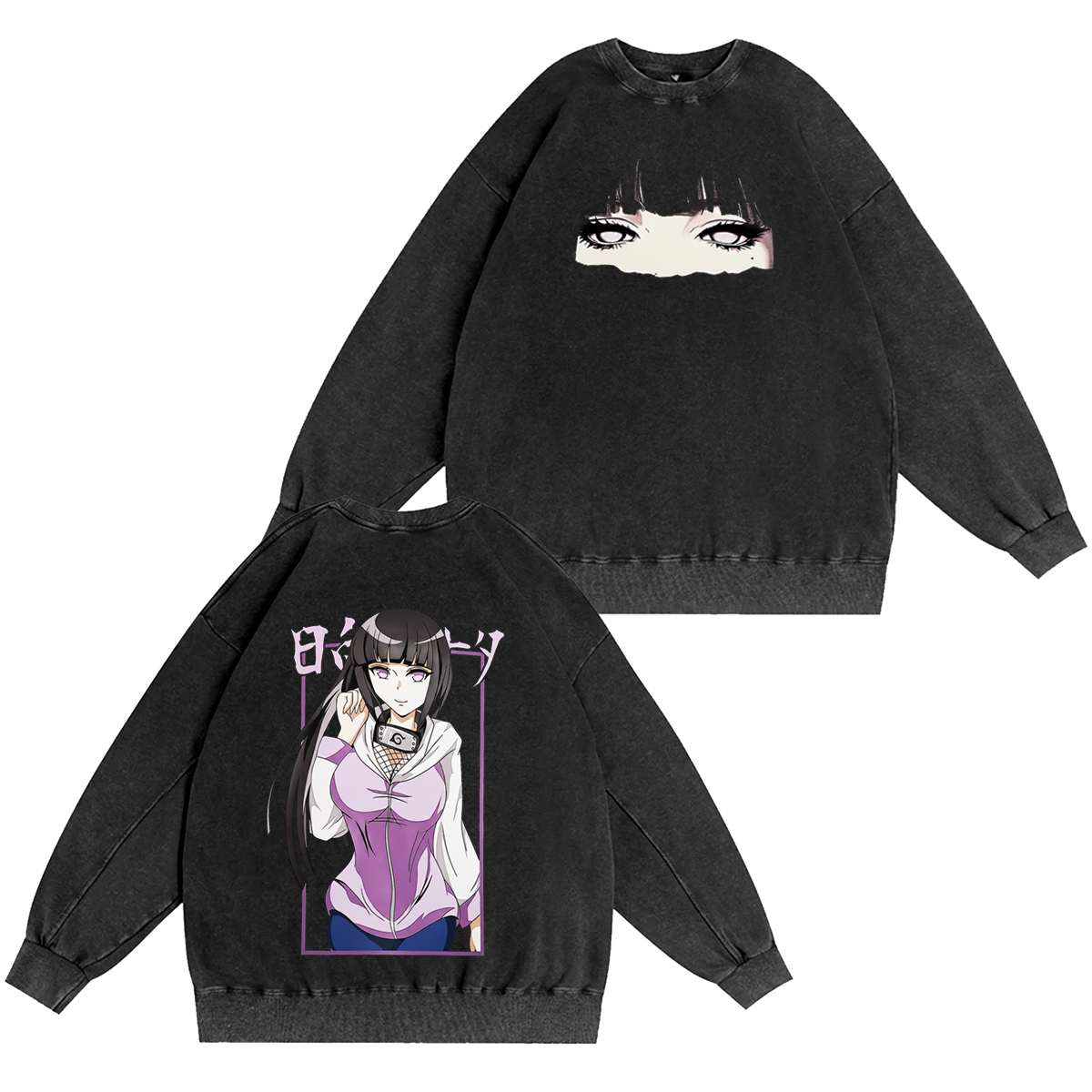 Hinata x Naruto Anime Double Printed Vintage Washed T-shirt/Crewneck/Hoodie