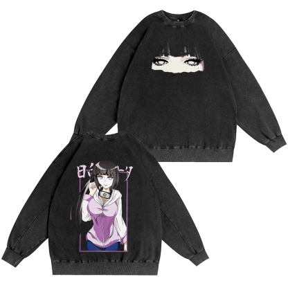 Hinata x Naruto Anime Double Printed Vintage Washed T-shirt/Crewneck/Hoodie