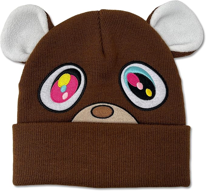 Graduation Kanye Bear Brown Beanie One Size with Ears, Brown, One Size