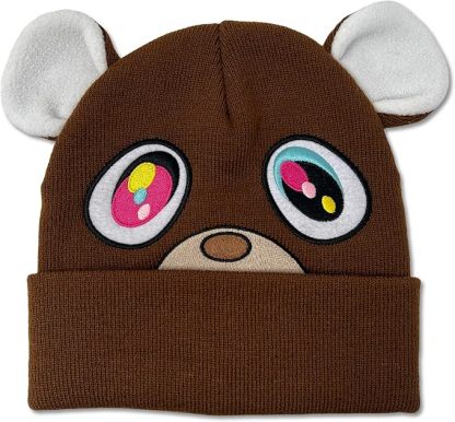 Graduation Kanye Bear Brown Beanie One Size with Ears, Brown, One Size