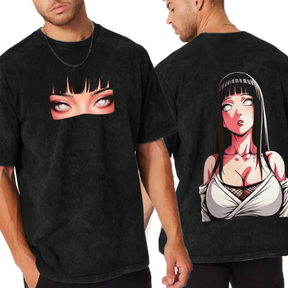 Hinata x Naruto Anime Double Printed Vintage Washed T-shirt/Crewneck/Hoodie
